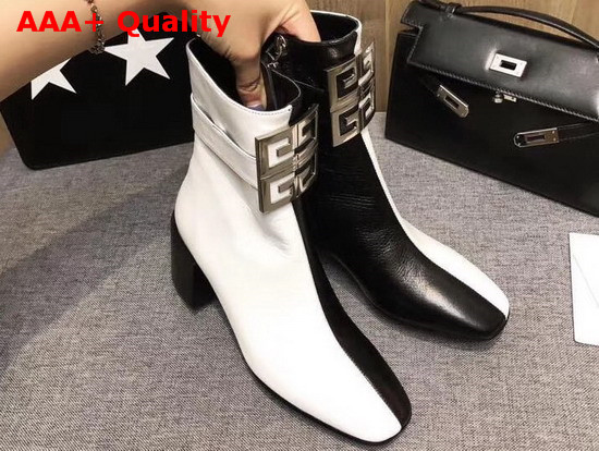 Givenchy Two Tone 4G Ankle Boots in Black and White Grained Leather Replica