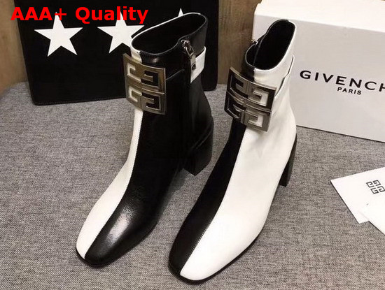 Givenchy Two Tone 4G Ankle Boots in Black and White Grained Leather Replica