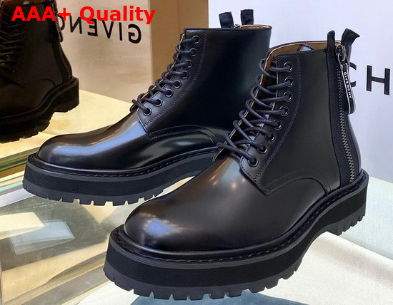 Givenchy Zipped Lace Up Boot in Black Box Leather for Men Replica