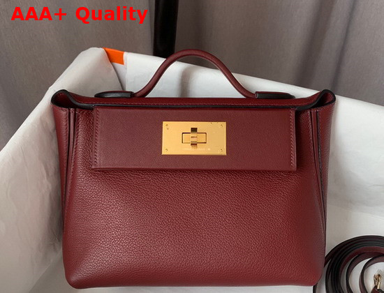 Hermes 24 24 Mini Bag Bordeaux Togo and Swift Calfskin Replica