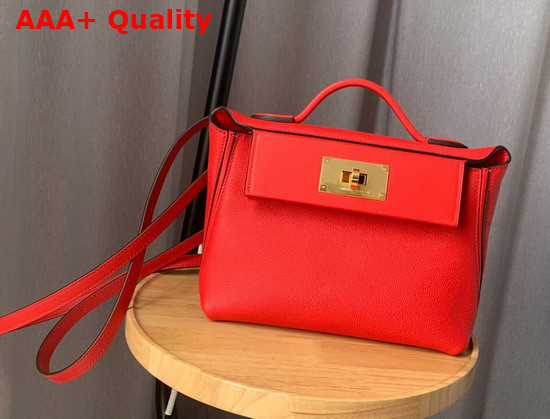 Hermes 24 24 Mini Bag Red Togo and Swift Calfskin Replica