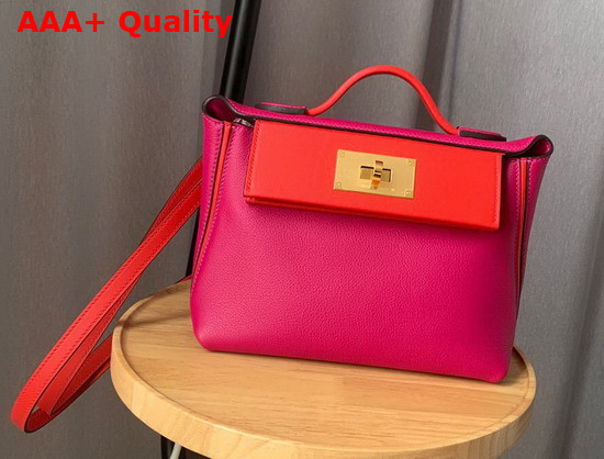 Hermes 24 24 Mini Bag Rose Togo and Swift Calfskin Replica