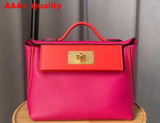 Hermes 24 24 Mini Bag Rose Togo and Swift Calfskin Replica