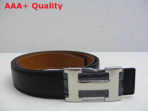 Hermes 32mm reversible leather strap in black tan Replica