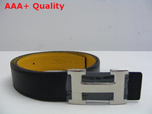 Hermes 32mm reversible leather strap in black yellow Replica