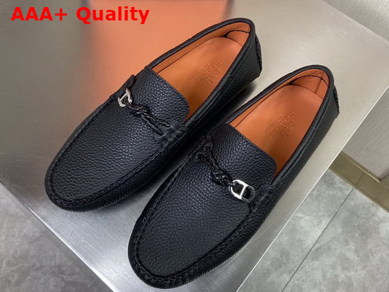 Hermes Alessandro Loafer in Black Grained Calfskin Replica