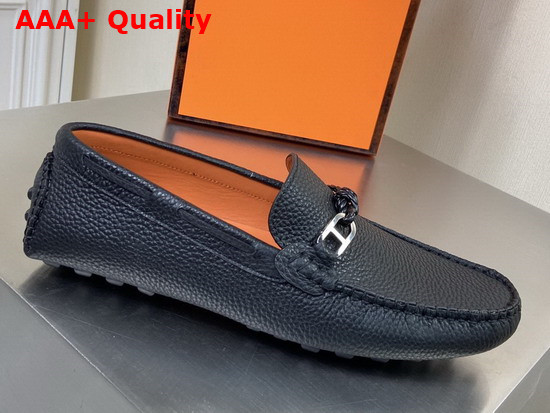 Hermes Alessandro Loafer in Black Grained Calfskin Replica