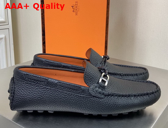 Hermes Alessandro Loafer in Black Grained Calfskin Replica