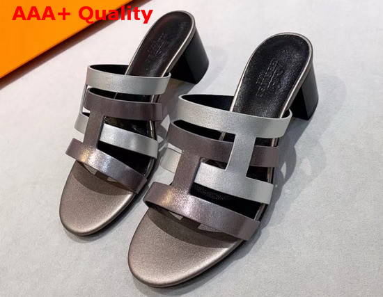 Hermes Amica Sandal Antique Silver and Silver Calfskin Replica