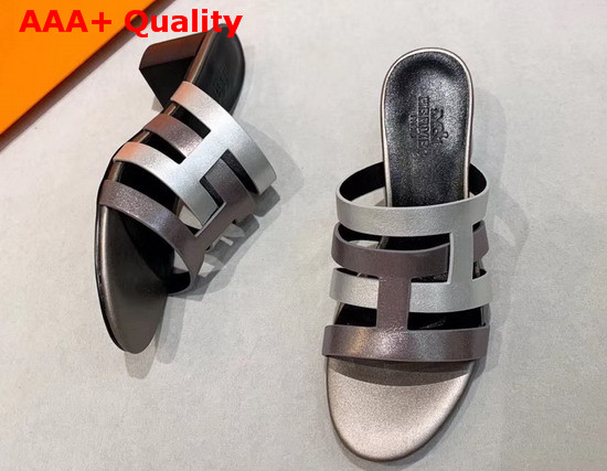 Hermes Amica Sandal Antique Silver and Silver Calfskin Replica