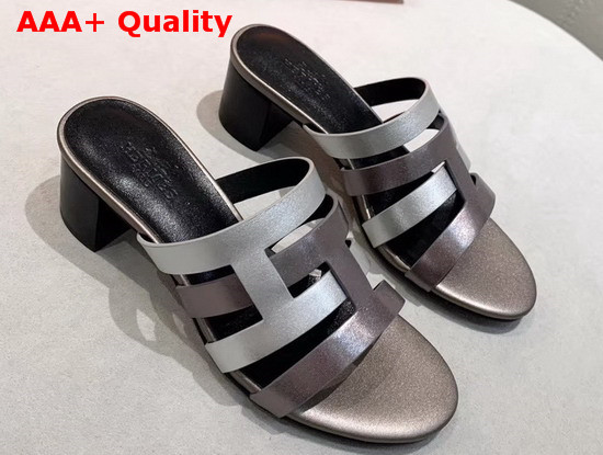 Hermes Amica Sandal Antique Silver and Silver Calfskin Replica