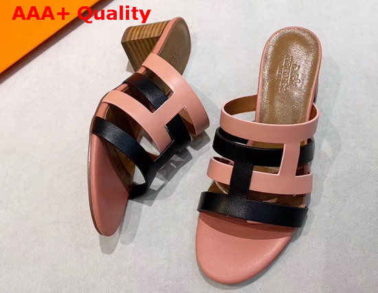 Hermes Amica Sandal Nude and Black Calfskin Replica