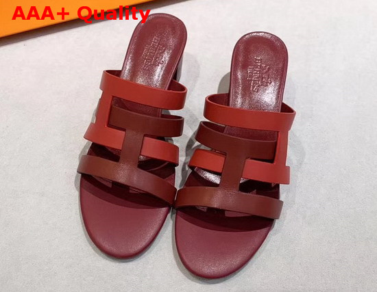 Hermes Amica Sandal Rouge Grenat and Orange Solaire Calfskin Replica