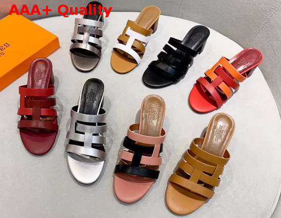 Hermes Amica Sandal Rouge Grenat and Orange Solaire Calfskin Replica