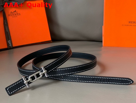 Hermes Ancre Belt Buckle Reversible Leather Strap 13mm Swift and Epsom Calfskin Black Replica