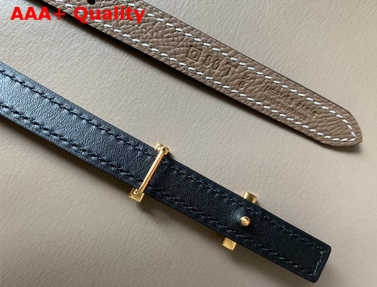 Hermes Ancre Belt Buckle Reversible Leather Strap 13mm Swift and Epsom Calfskin Noir and Etoupe Replica