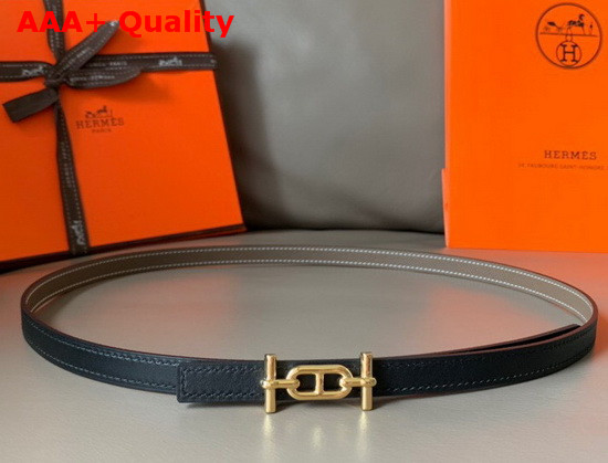 Hermes Ancre Belt Buckle Reversible Leather Strap 13mm Swift and Epsom Calfskin Noir and Etoupe Replica