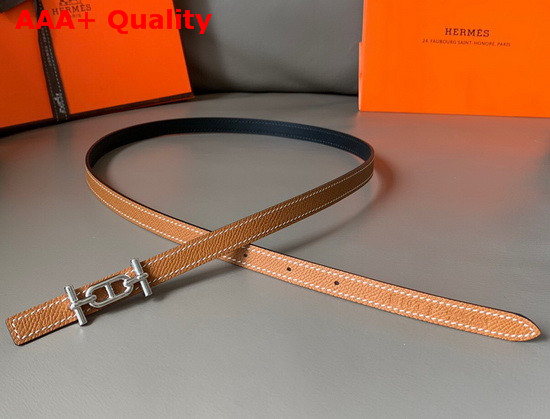 Hermes Ancre Belt Buckle Reversible Leather Strap 13mm Swift and Epsom Calfskin Noir and Gold Replica