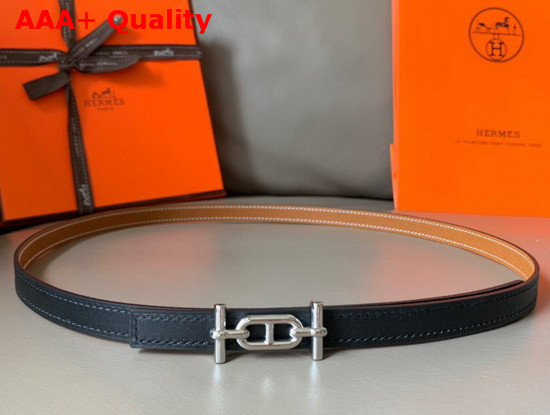 Hermes Ancre Belt Buckle Reversible Leather Strap 13mm Swift and Epsom Calfskin Noir and Gold Replica