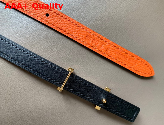 Hermes Ancre Belt Buckle Reversible Leather Strap 13mm Swift and Epsom Calfskin Noir and Orange Replica