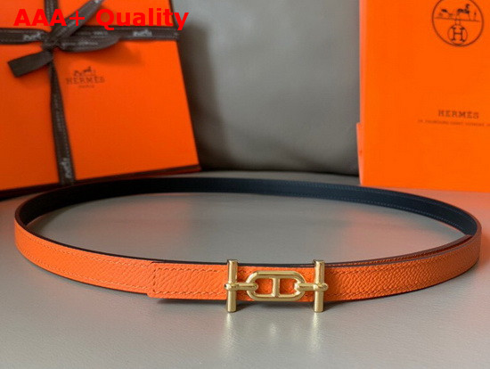 Hermes Ancre Belt Buckle Reversible Leather Strap 13mm Swift and Epsom Calfskin Noir and Orange Replica