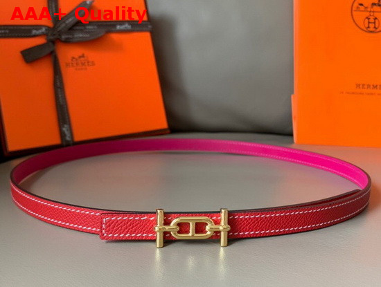 Hermes Ancre Belt Buckle Reversible Leather Strap 13mm Swift and Epsom Calfskin Rose and Red Replica