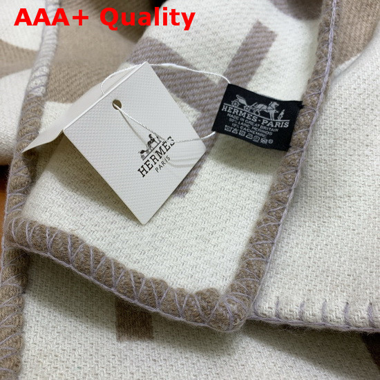 Hermes Avalon Vibration Throw Blanket in Beige Jacquard Woven Wool and Cashmere Replica