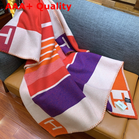 Hermes Avalon Vibration Throw Blanket in Orange Jacquard Woven Wool and Cashmere Replica