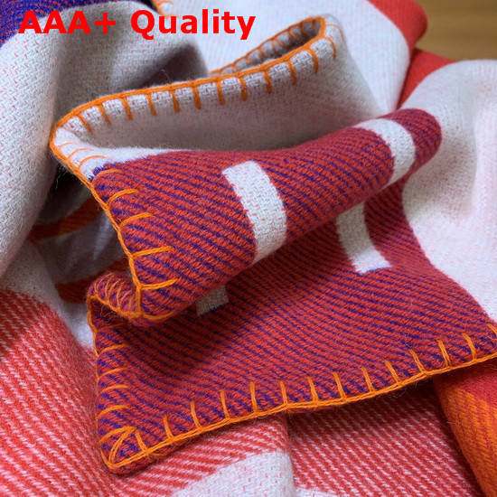 Hermes Avalon Vibration Throw Blanket in Orange Jacquard Woven Wool and Cashmere Replica