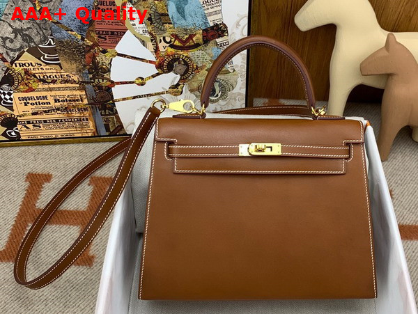 Hermes Barenia Leather Kelly Sellier 25 Bag in Tan Replica