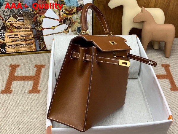 Hermes Barenia Leather Kelly Sellier 25 Bag in Tan Replica