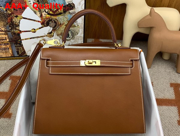 Hermes Barenia Leather Kelly Sellier 25 Bag in Tan Replica