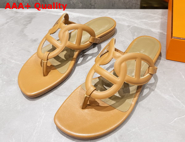 Hermes Beach Sandal in Beige Dore Nappa Leather with Oversized Chaine d Ancre Motif Replica