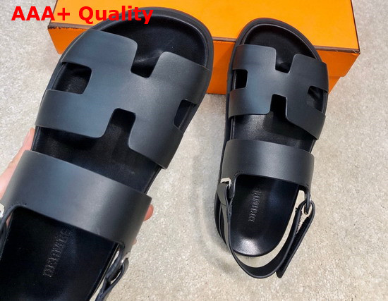 Hermes Beach Sandal in Black Calfskin Replica