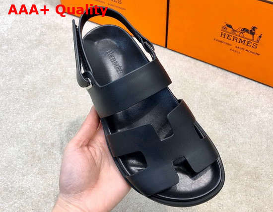 Hermes Beach Sandal in Black Calfskin Replica