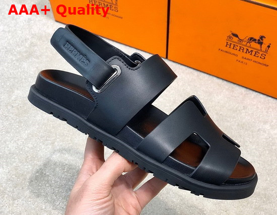 Hermes Beach Sandal in Black Calfskin Replica