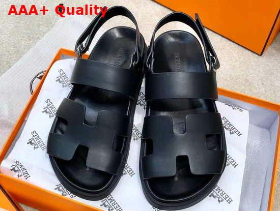 Hermes Beach Sandal in Black Calfskin Replica