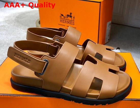 Hermes Beach Sandal in Tan Calfskin Replica