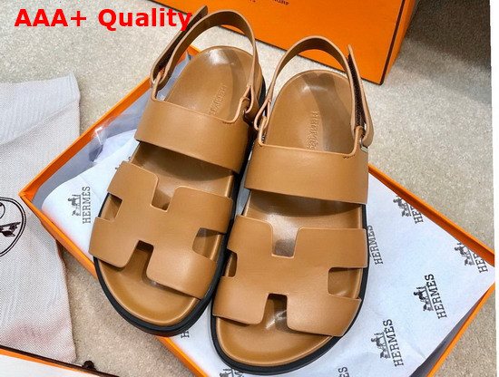 Hermes Beach Sandal in Tan Calfskin Replica