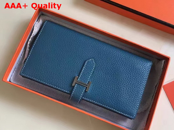 Hermes Bearn Wallet in Blue Togo Leather Replica