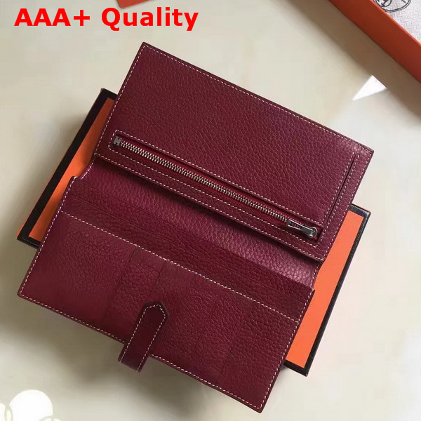 Hermes Bearn Wallet in Burgundy Togo Leather Replica