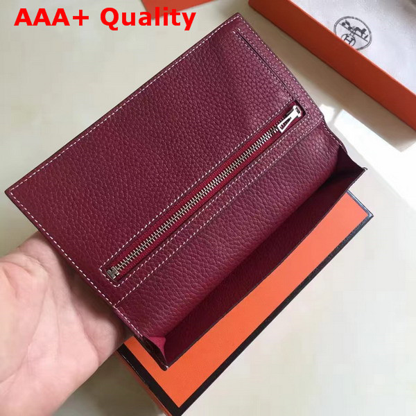 Hermes Bearn Wallet in Burgundy Togo Leather Replica