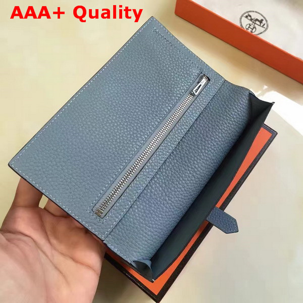 Hermes Bearn Wallet in Light Blue Togo Leather Replica