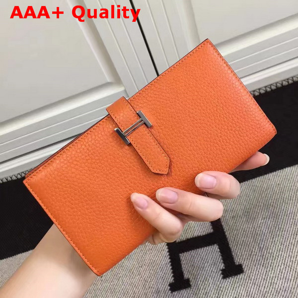 Hermes Bearn Wallet in Orange Togo Leather Replica