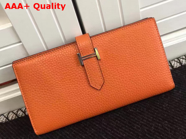 Hermes Bearn Wallet in Orange Togo Leather Replica