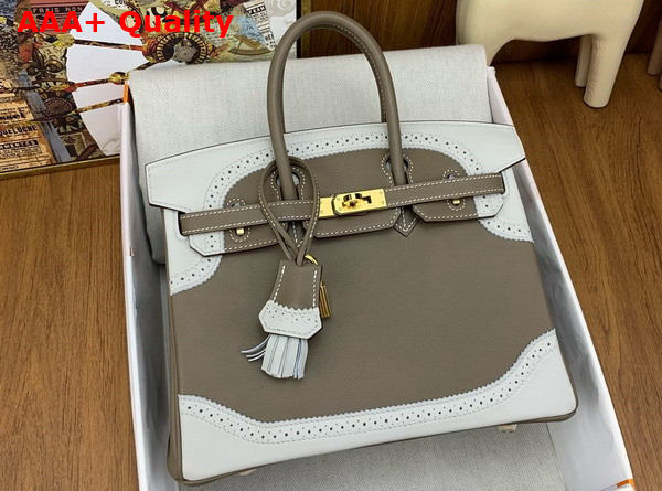 Hermes Birkin 25 Bag in Elephant Grey Swift Calfskin Trimmed with White Leather Lace Replica