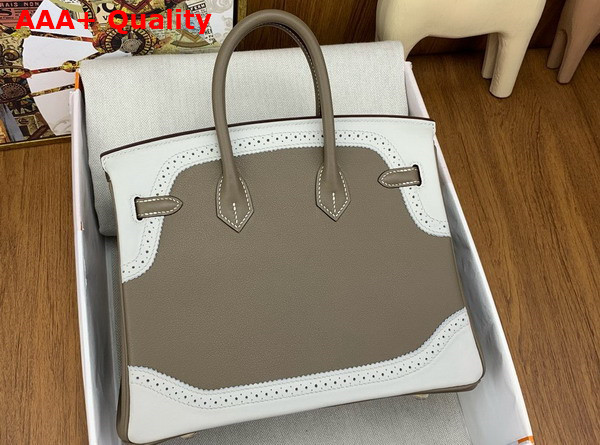 Hermes Birkin 25 Bag in Elephant Grey Swift Calfskin Trimmed with White Leather Lace Replica