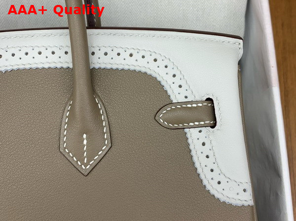 Hermes Birkin 25 Bag in Elephant Grey Swift Calfskin Trimmed with White Leather Lace Replica