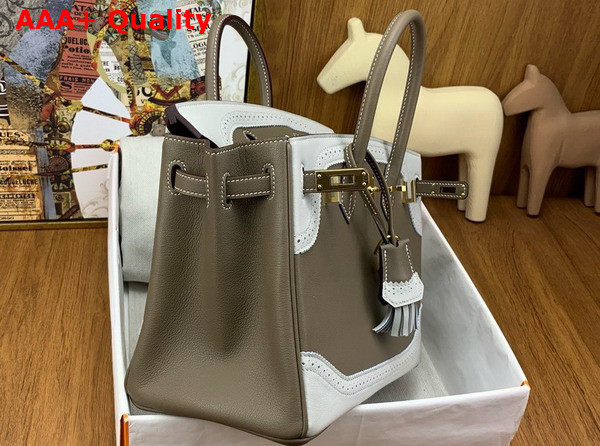 Hermes Birkin 25 Bag in Elephant Grey Swift Calfskin Trimmed with White Leather Lace Replica