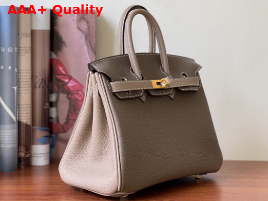 Hermes Birkin 25 Contrast Color Elephant Gray and Light Gray Togo Calfskin Hand Stitching Replica